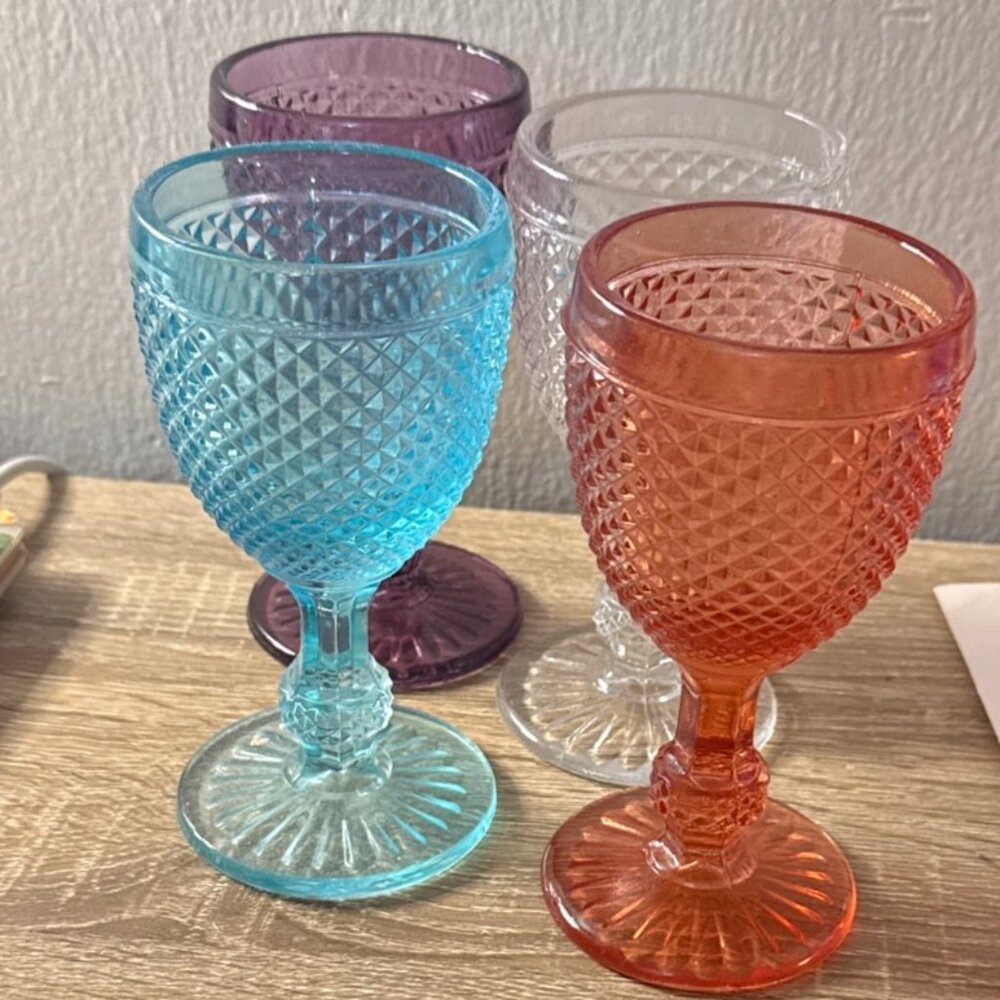 Glass Goblets – Multicolor Diamond Pattern – Set of 4